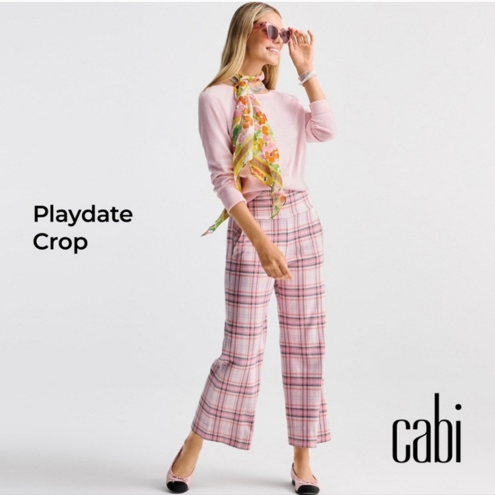 CAbi play date crop Pink Plaid Ankle  Pants small